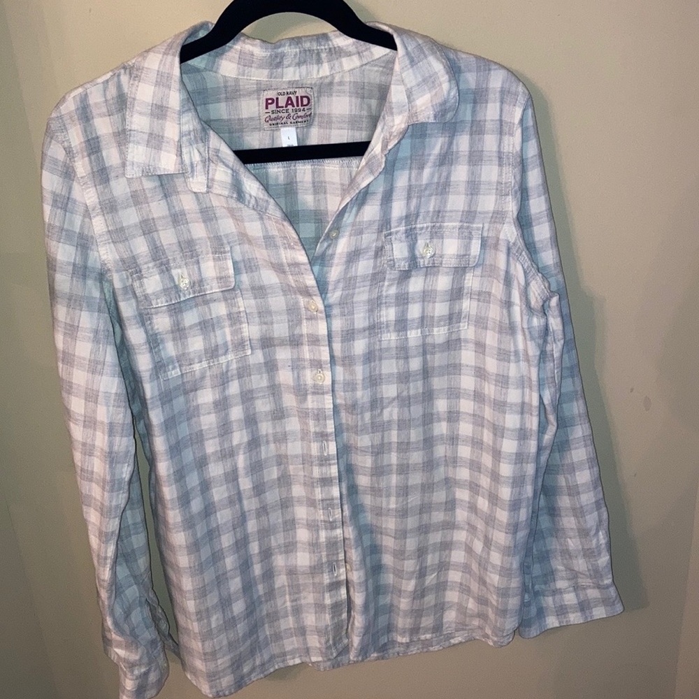 White / light grey plaid shirt long sleeve